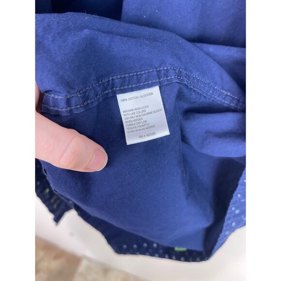 Haggar Navy Blue with White Floral Stamp Button Down Casual Shirt - Picture 6 of 6